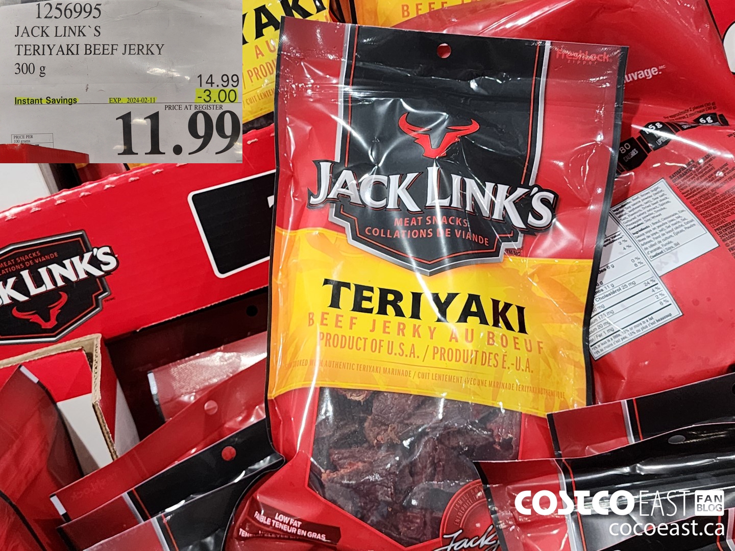 1256995 JACK LINKS TERIYAKI BEEF JERKY 300G ($3.00 INSTANT SAVINGS EXPIRES ON 2024-02-11) $11.99