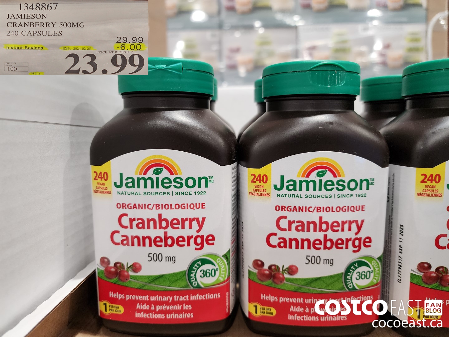 1348867 JAMIESON CRANBERRY 500MG 240 CAPSULES ($6.00 INSTANT SAVINGS EXPIRES ON 2024-02-25) $23.99