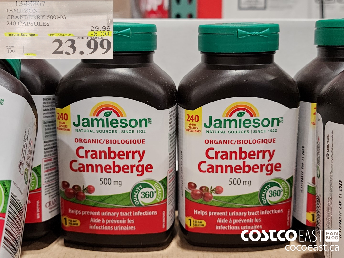 1348867 JAMIESON CRANBERRY 500MG 240 CAPSULES ($6.00 INSTANT SAVINGS EXPIRES ON 2024-02-25) $23.99