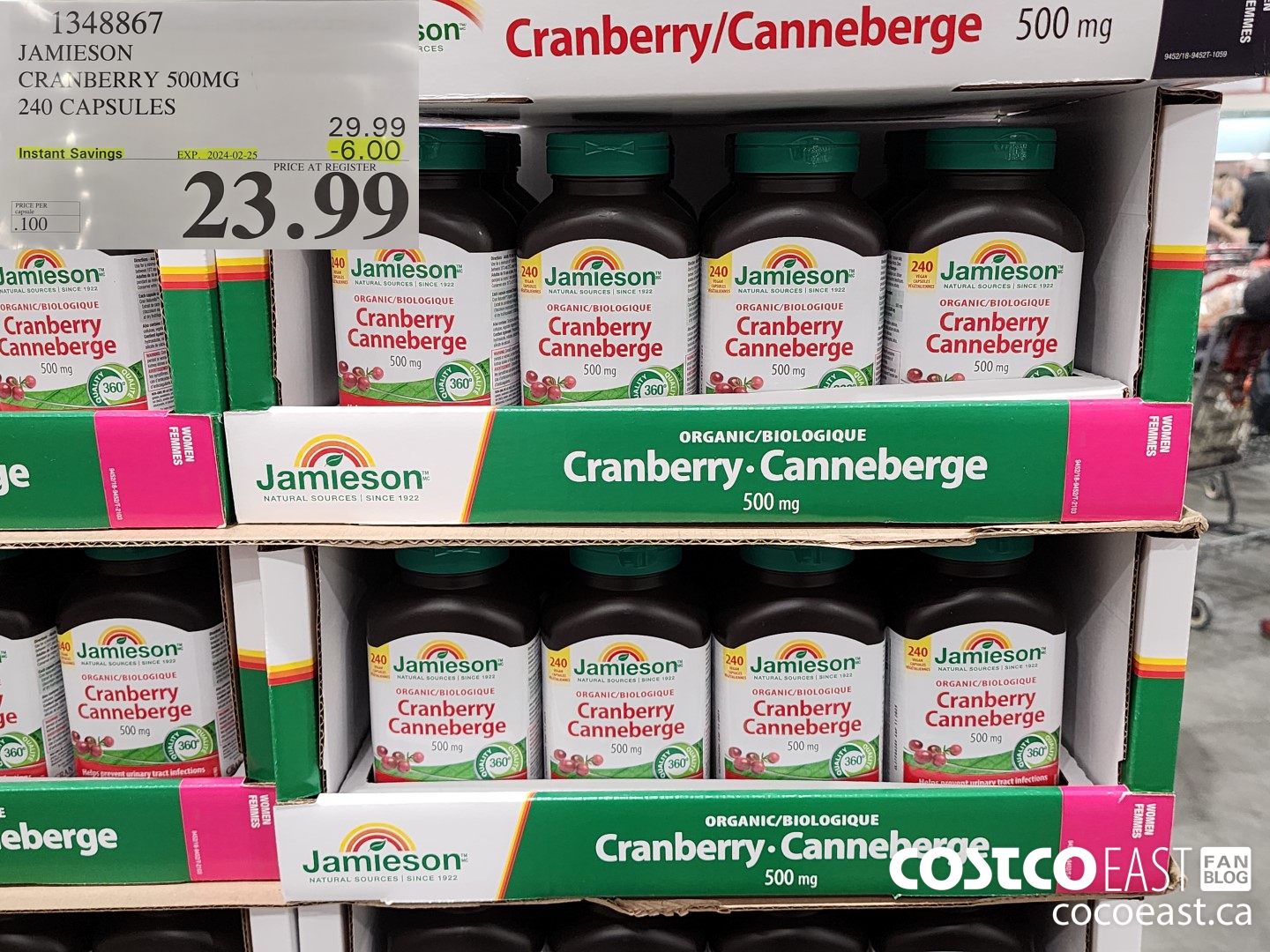 1348867 JAMIESON CRANBERRY 500MG 240 CAPSULES ($6.00 INSTANT SAVINGS EXPIRES ON 2024-02-25) $23.99