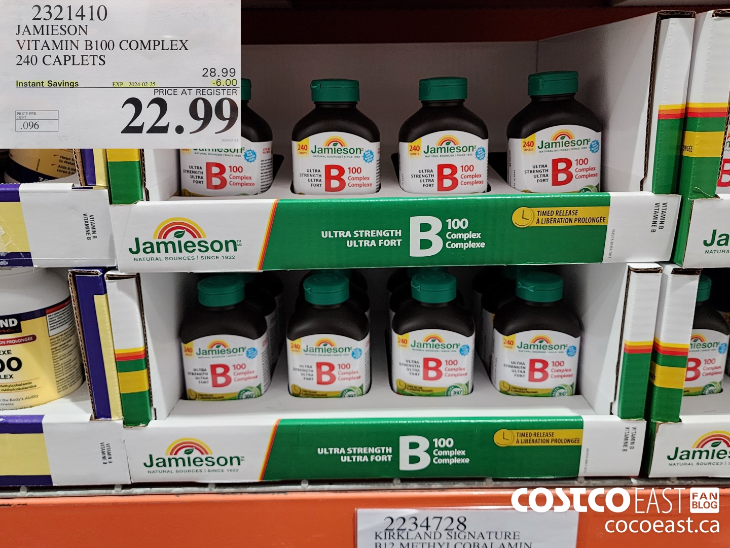 2321410 JAMIESON VITAMIN B100 COMPLEX 240 CAPLETS ($6.00 INSTANT SAVINGS EXPIRES ON 2024-02-25) $22.99