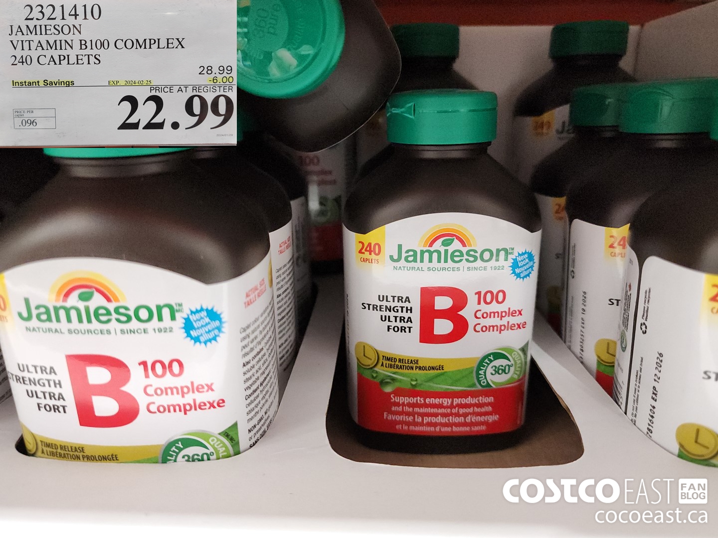 2321410 JAMIESON VITAMIN B100 COMPLEX 240 CAPLETS ($6.00 INSTANT SAVINGS EXPIRES ON 2024-02-25) $22.99