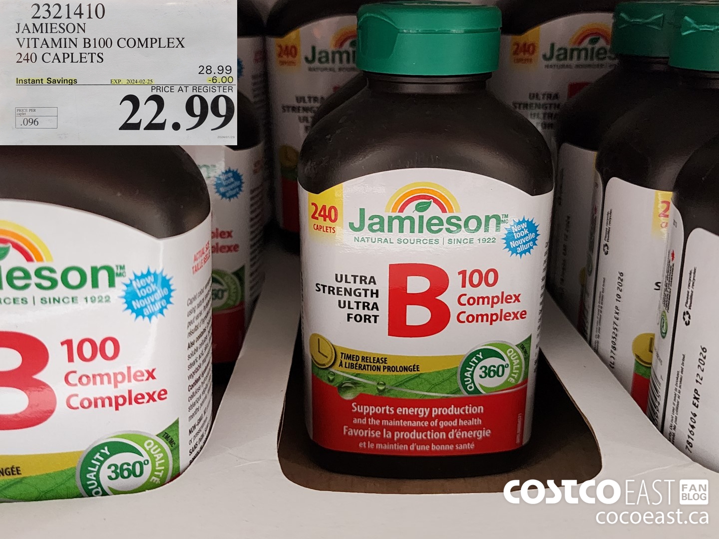 2321410 JAMIESON VITAMIN B100 COMPLEX 240 CAPLETS ($6.00 INSTANT SAVINGS EXPIRES ON 2024-02-25) $22.99