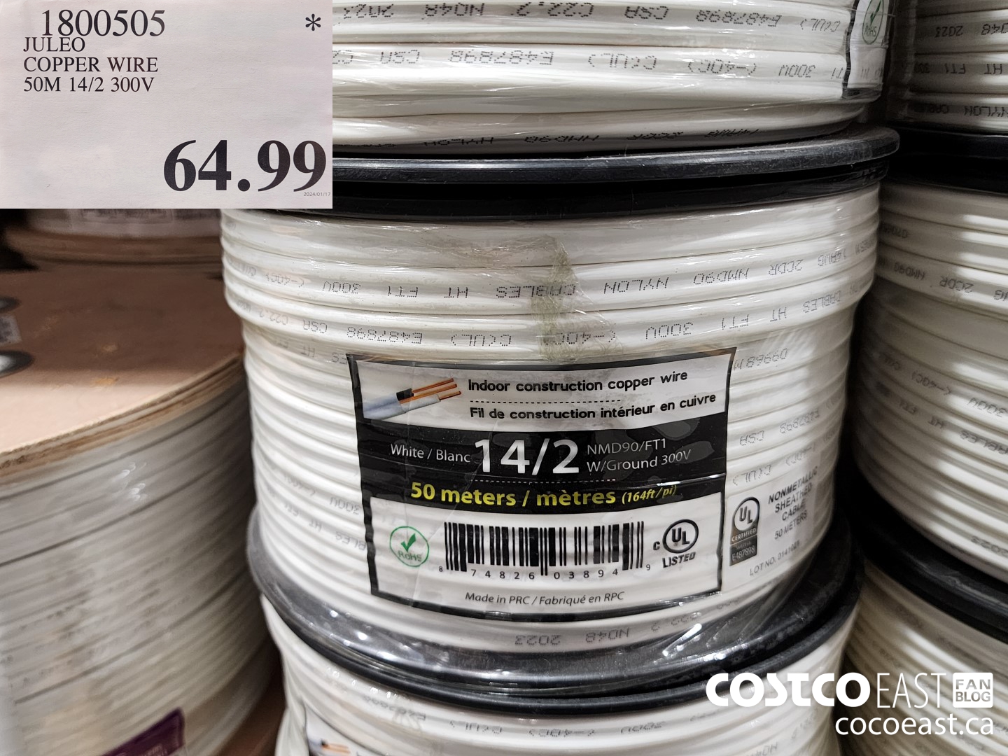 1800505 JULEO COPPER WIRE 50M 14/2 300V $64.99