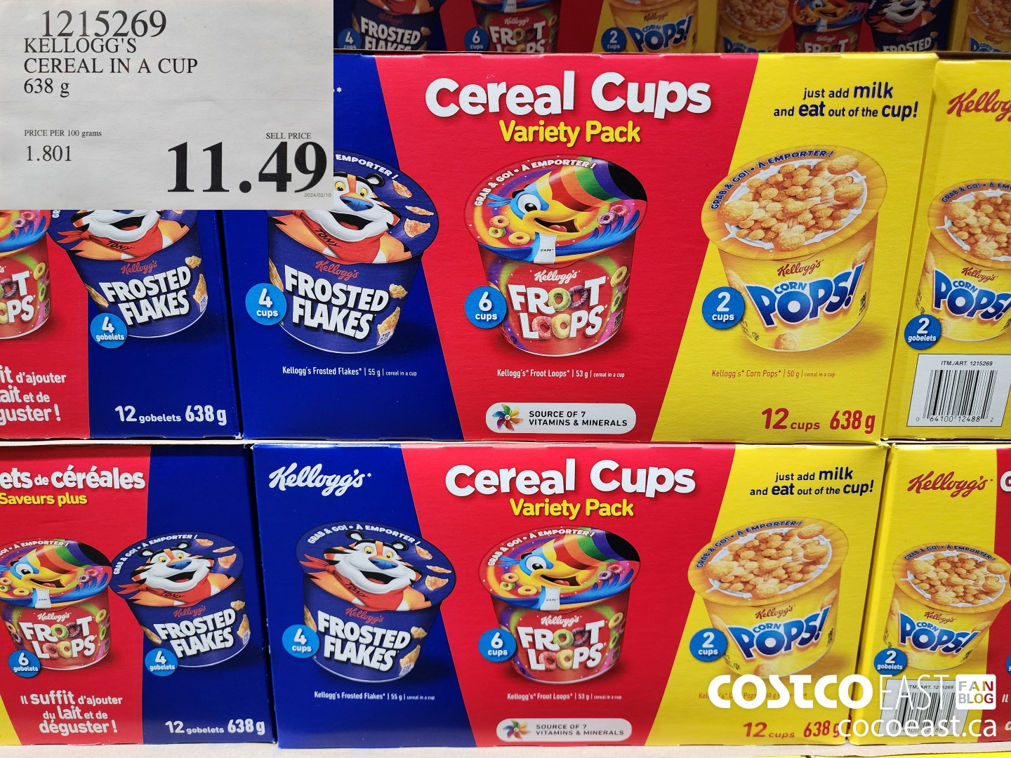 1215269 KELLOGG'S CEREAL IN A CUP 638 G $11.49
