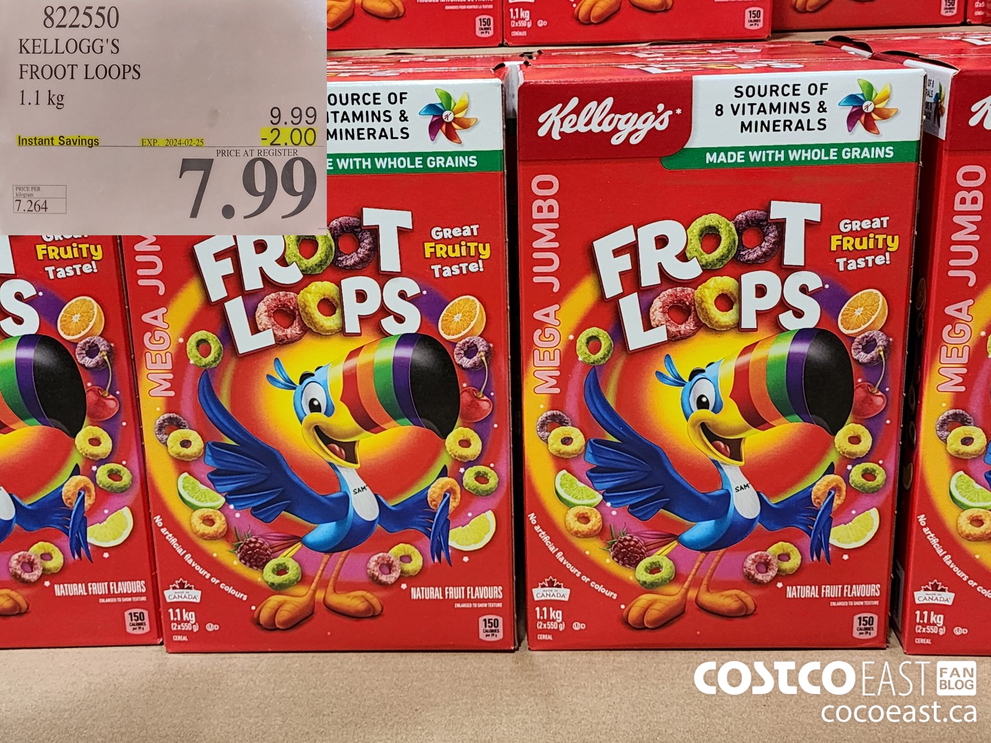 822550 KELLOGG'S FROOT LOOPS 1.1 kg ($2.00 INSTANT SAVINGS EXPIRES ON 2024-02-25) $7.99