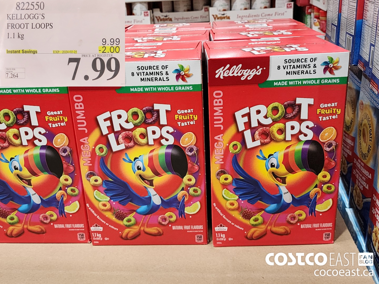 822550 KELLOGG'S FROOT LOOPS 1.1 kg ($2.00 INSTANT SAVINGS EXPIRES ON 2024-02-25) $7.99