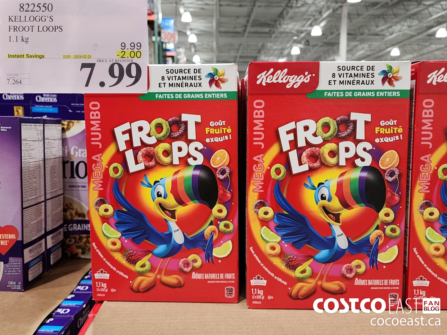 822550 KELLOGG'S FROOT LOOPS 1.1 kg ($2.00 INSTANT SAVINGS EXPIRES ON 2024-02-25) $7.99