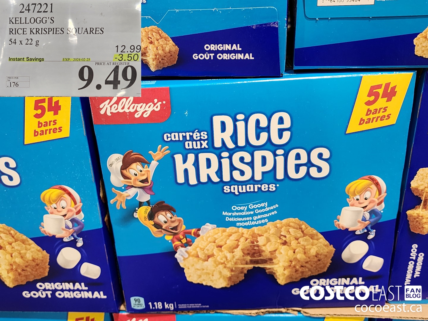 247221 KELLOGG'S RICE KRISPIES SQUARES 54 X 22 G ($3.50 INSTANT SAVINGS EXPIRES ON 2024-02-25) $9.49