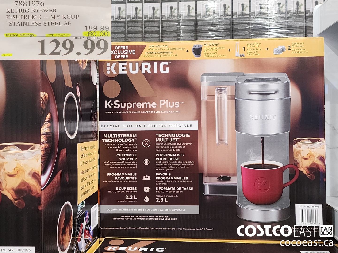 7881976 KEURIG BREWER K-SUPREME + MY KCUP STAINLESS STEEL SE ($60.00 INSTANT SAVINGS EXPIRES ON 2024-02-11) $129.99