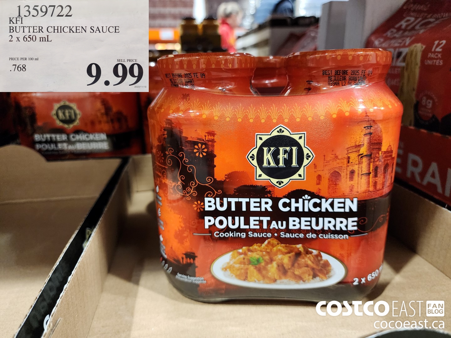 1359722 KFI BUTTER CHICKEN SAUCE 2 x 650 mL $9.99