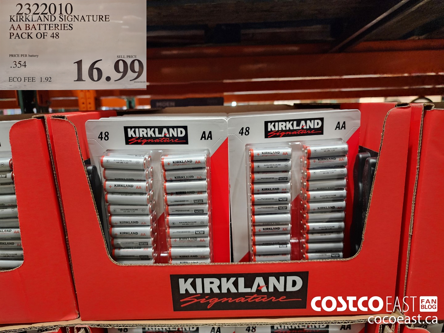 2322010 KIRKLAND SIGNATURE AA BATTERIES PACK OF 48 $16.99