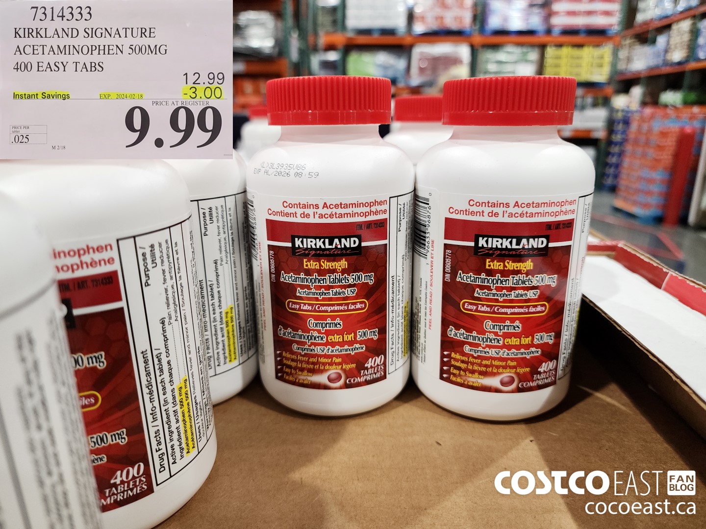 7314333 KIRKLAND SIGNATURE ACETAMINOPHEN S00MG 400 EASY TABS ($3.00 INSTANT SAVINGS EXPIRES ON 2024-02-18) $9.99