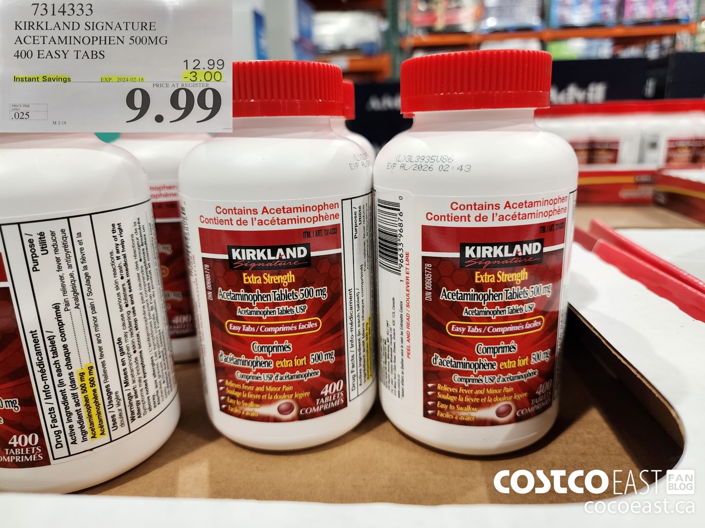 7314333 KIRKLAND SIGNATURE ACETAMINOPHEN S00MG 400 EASY TABS ($3.00 INSTANT SAVINGS EXPIRES ON 2024-02-18) $9.99