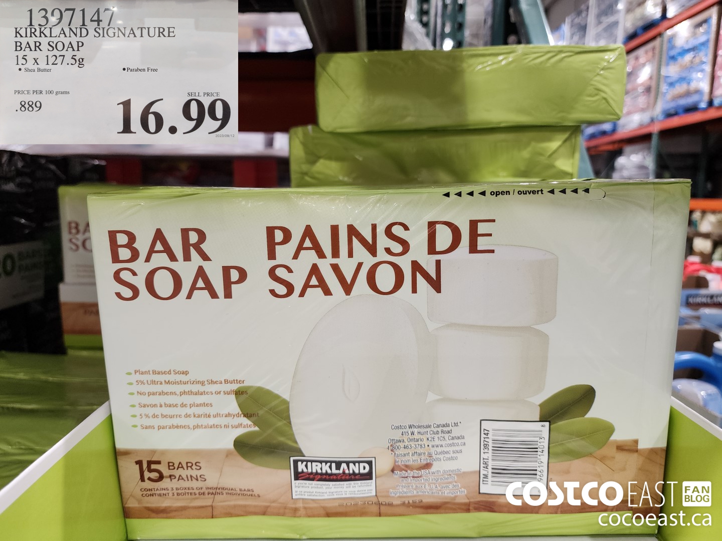 1397147 KIRKLAND SIGNATURE BAR SOAP 15 X 127.5 G $16.99