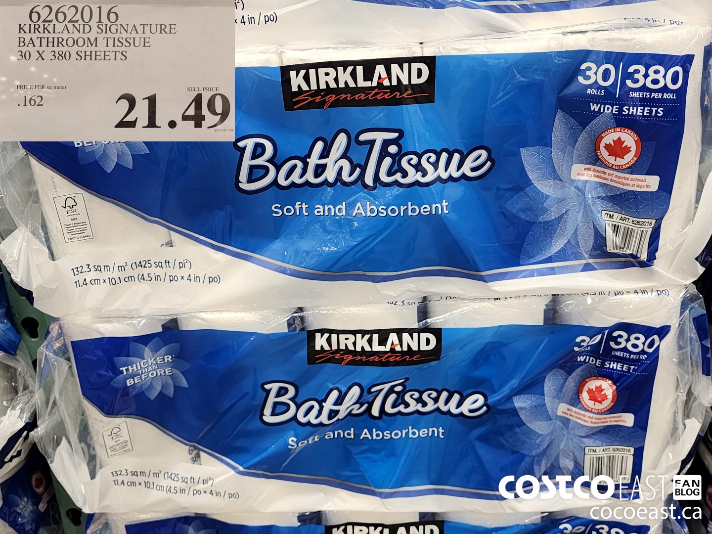 6262016 KIRKLAND SIGNATURE BATHROOM TISSUE 30 X 380 SHEETS $21.49