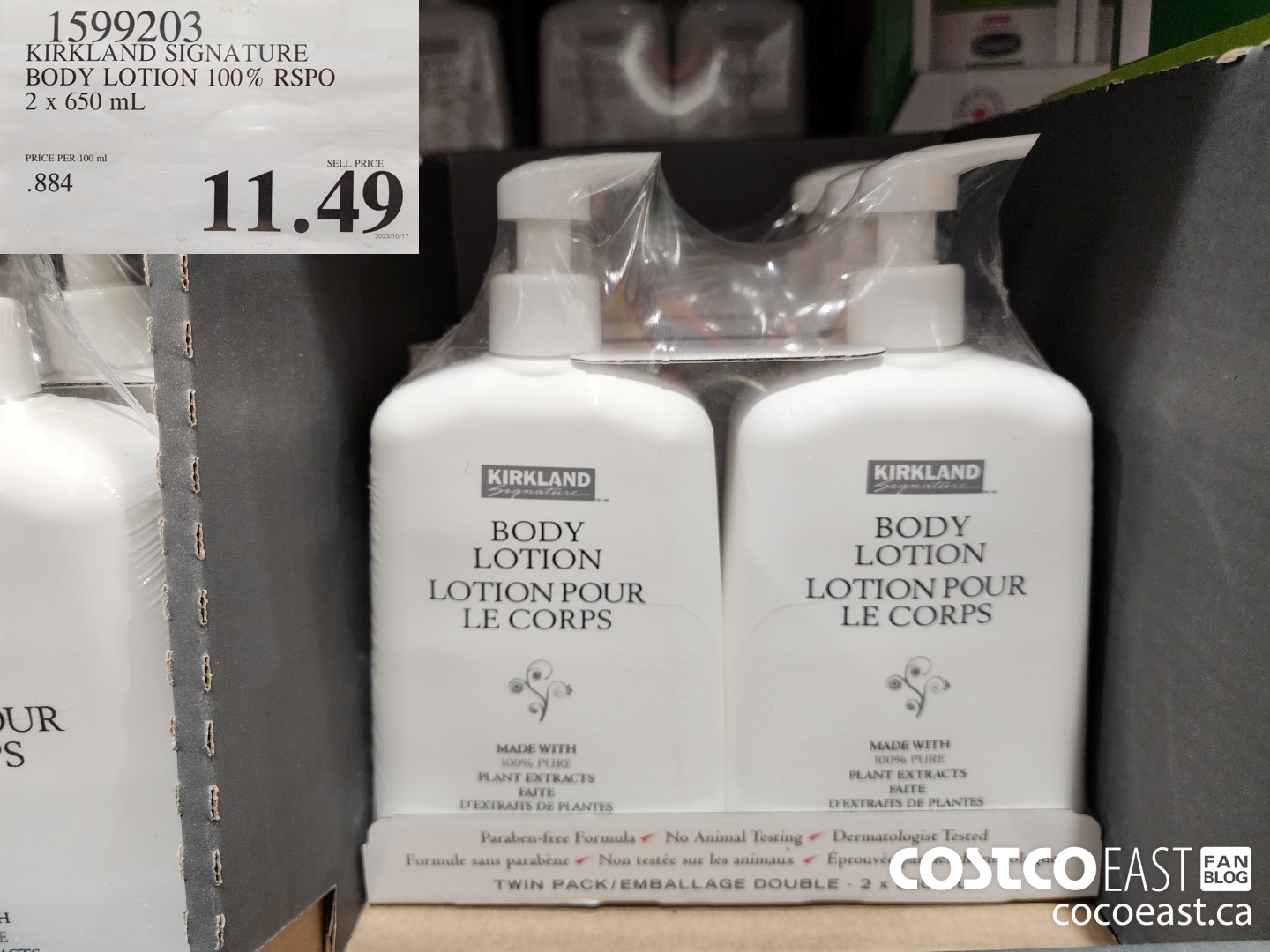 1599203 KIRKLAND SIGNATURE BODY LOTION 100% RSPO 2 x 650 mL $11.49