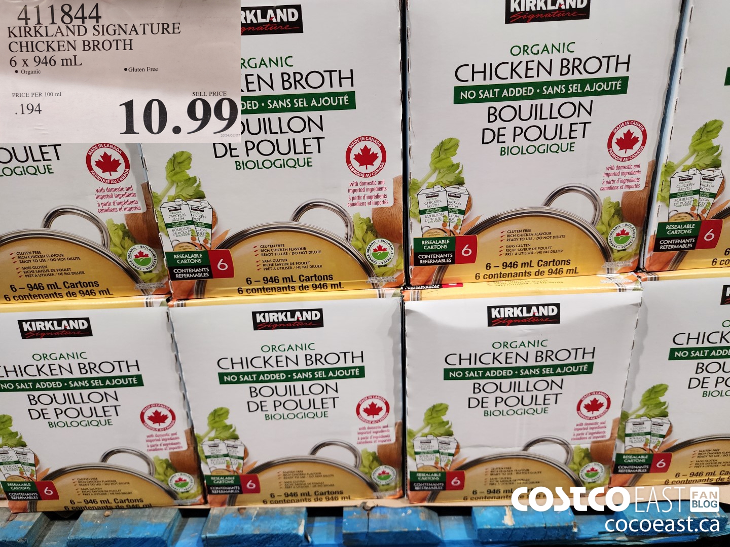 411844 KIRKLAND SIGNATURE CHICKEN BROTH 6 X 946 ML $10.99
