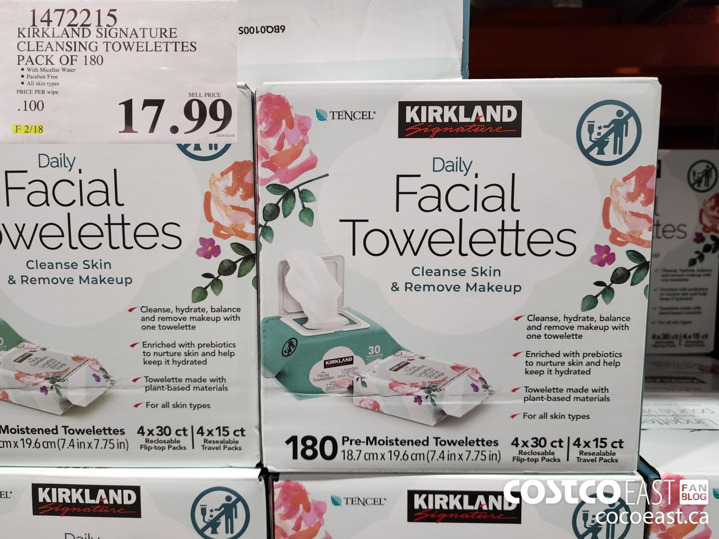 1472215 KIRKLAND SIGNATURE CLEANSING TOWELETTES PACK OF 180 $17.99