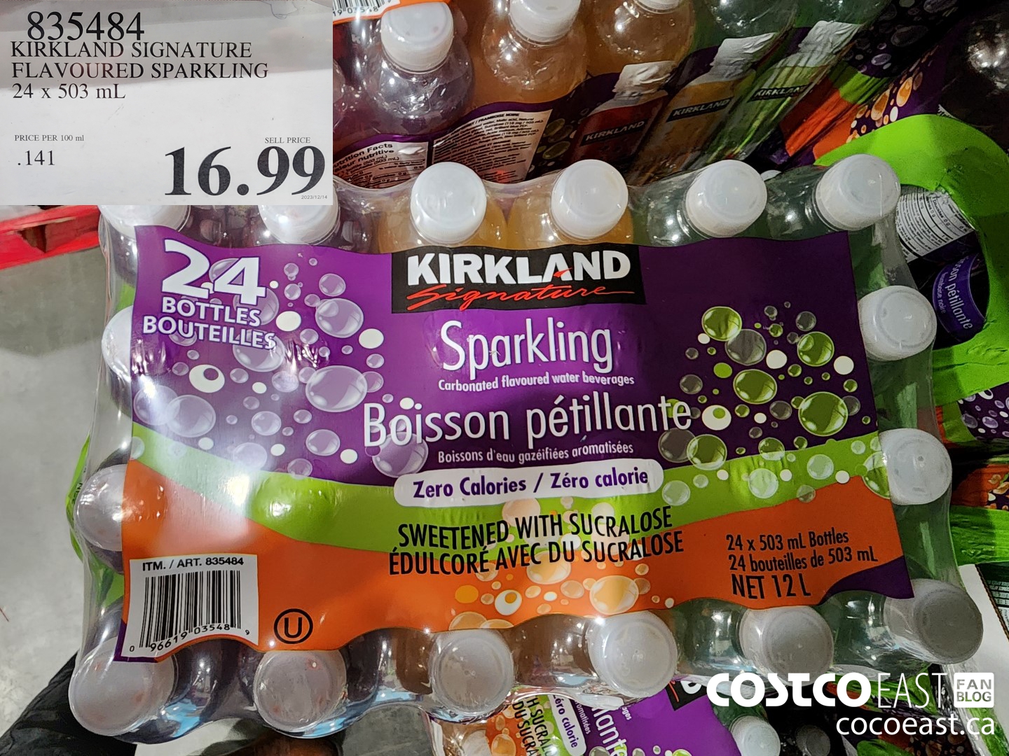 835484 KIRKLAND SIGNATURE FLAVOURED SPARKLING 24 x 503 mL $16.99