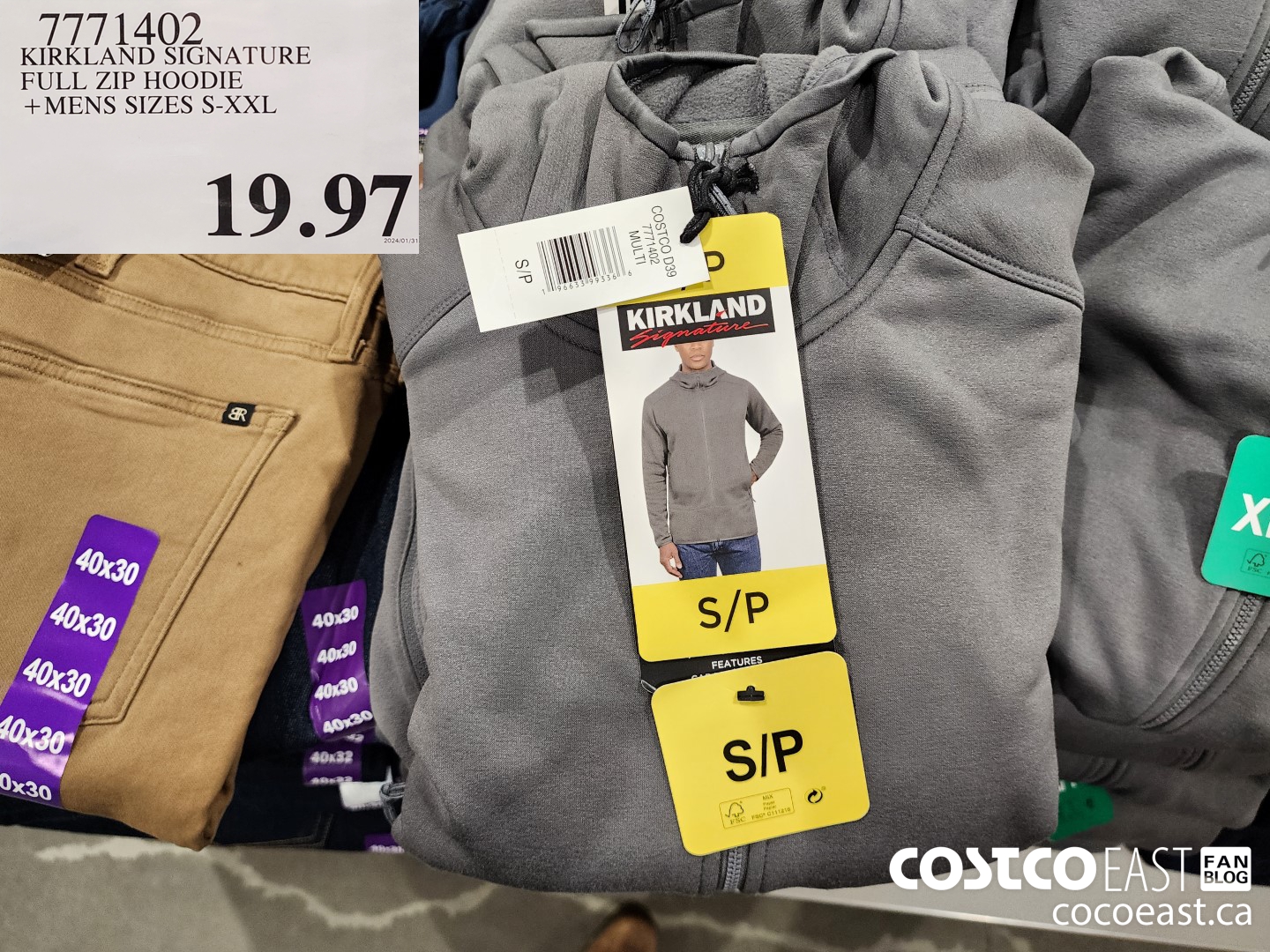 7771402 KIRKLAND SIGNATURE FULL ZIP HOODIE +MENS SIZES S-XXL $19.97