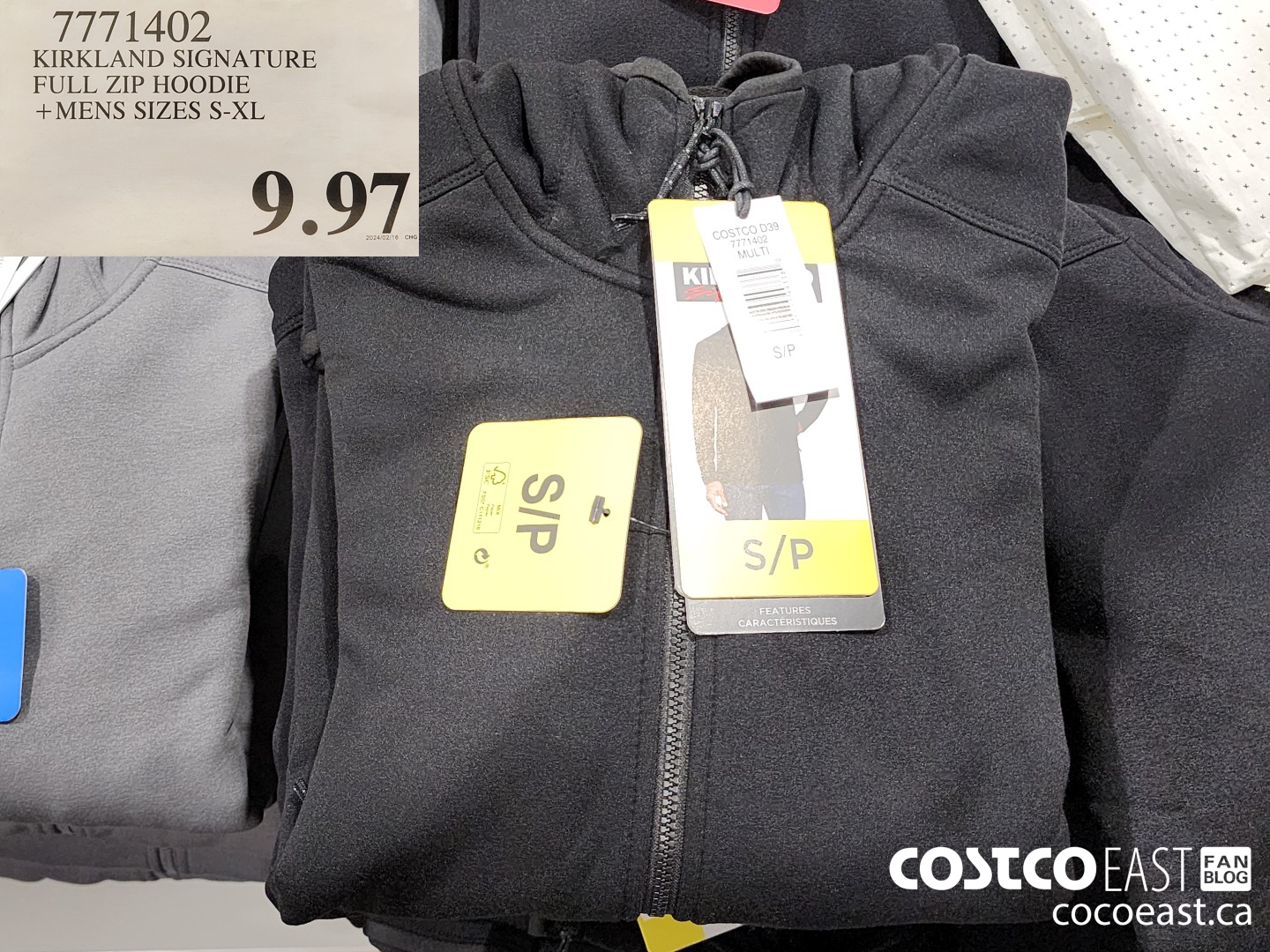 7771402 KIRKLAND SIGNATURE FULL ZIP HOODIE +MENS SIZES S-XXL $9.97