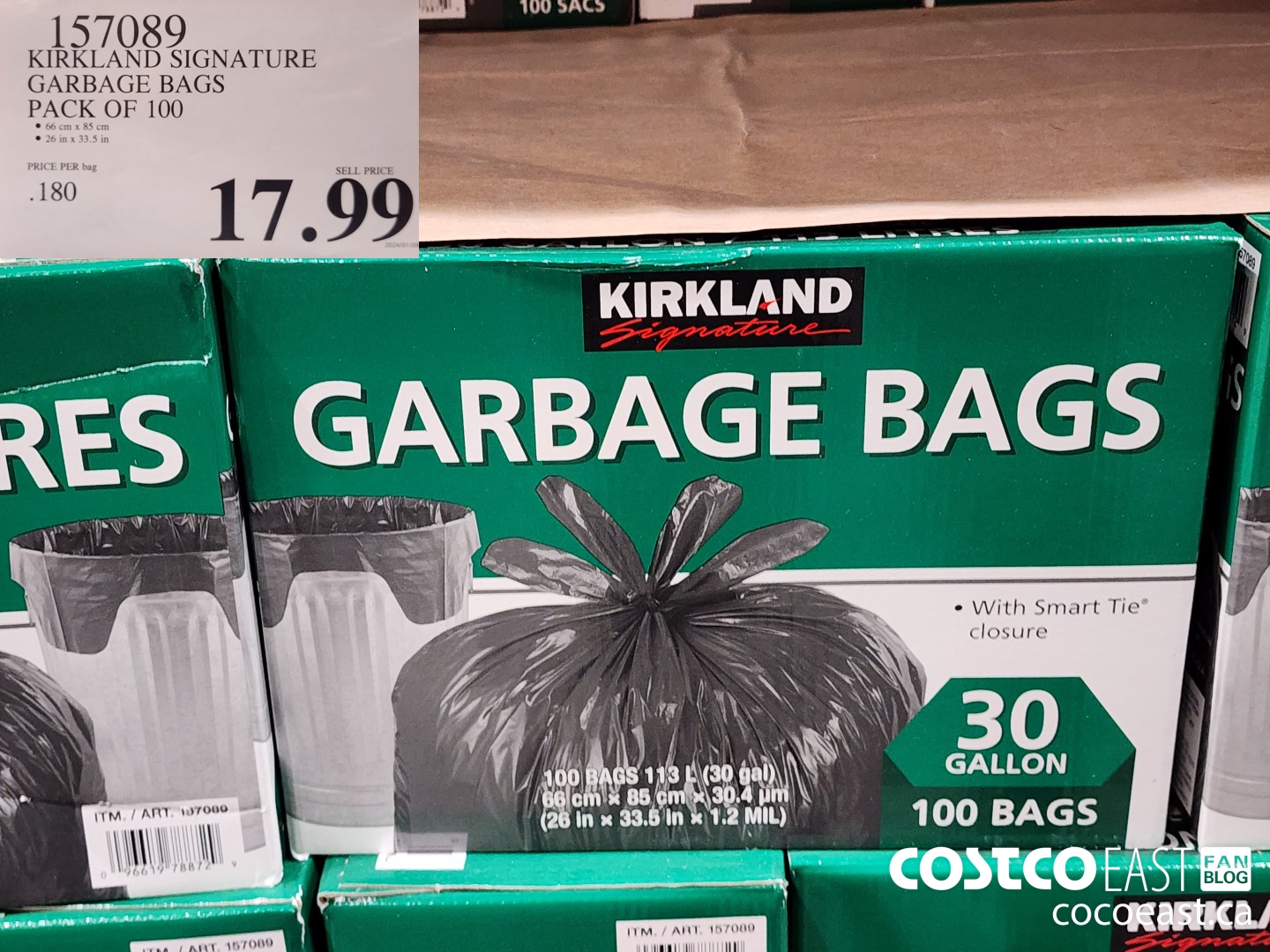157089 KIRKLAND SIGNATURE GARBAGE BAGS PACK OF 100 $17.99