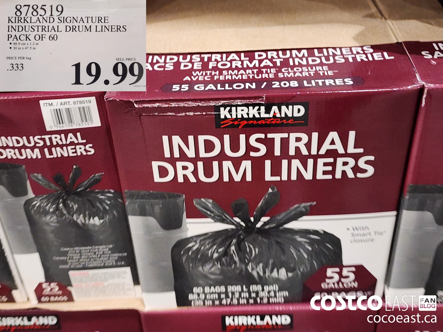 878519 KIRKLAND SIGNATURE INDUSTRIAL DRUM LINERS PACK OF 60 $19.99