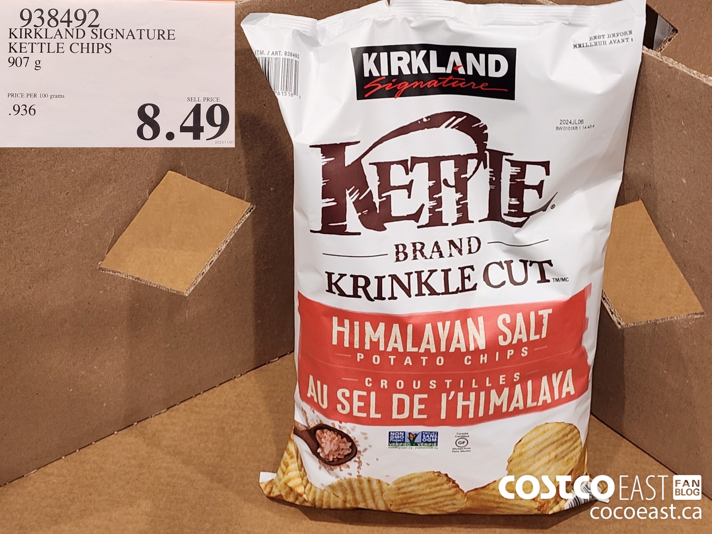 938492 KIRKLAND SIGNATURE KETTLE CHIPS 907 g $8.49