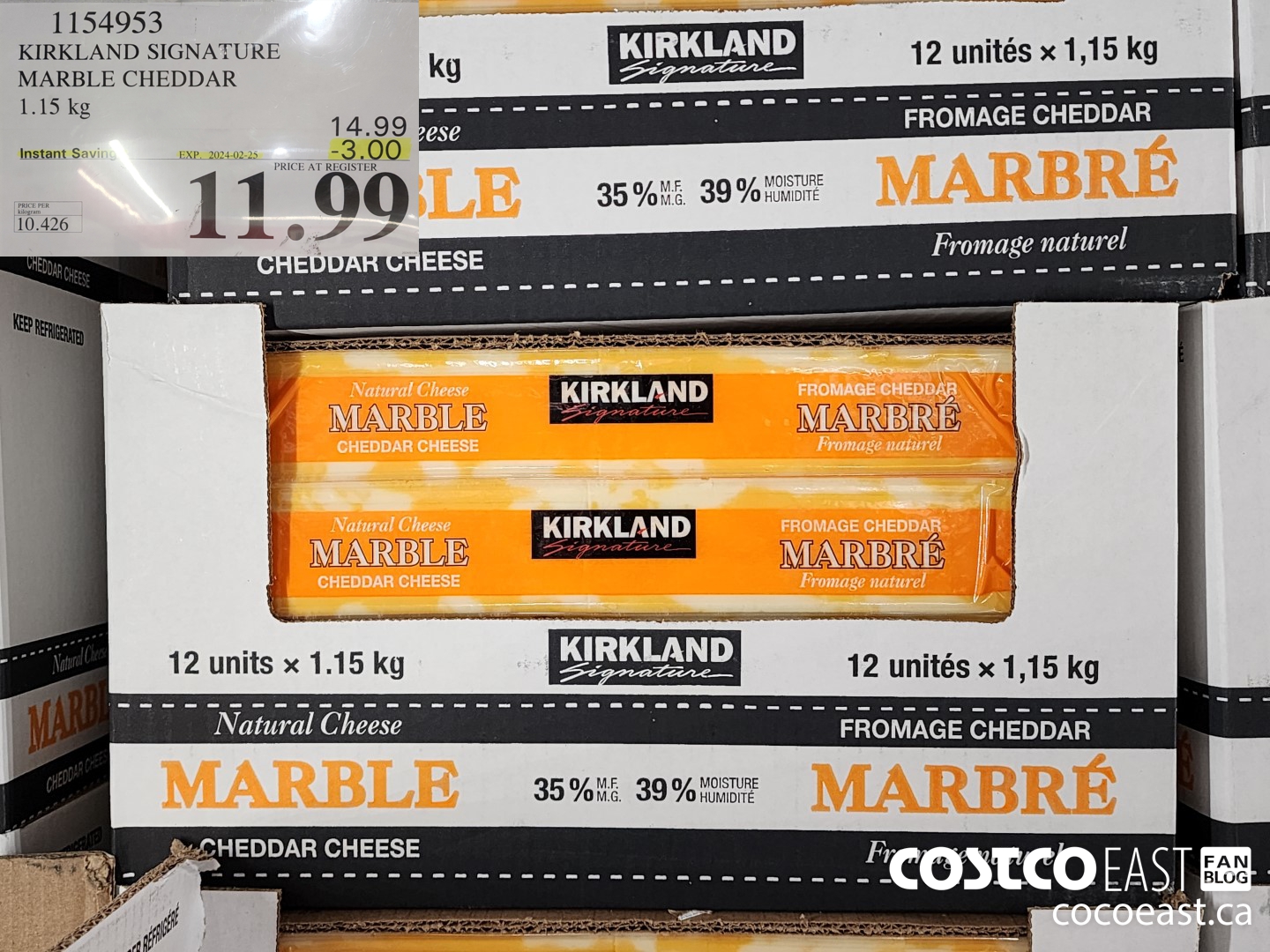 1154953 KIRKLAND SIGNATURE MARBLE CHEDDAR 1.15 KG ($3.00 INSTANT SAVINGS EXPIRES ON 2024-02-25) $11.99