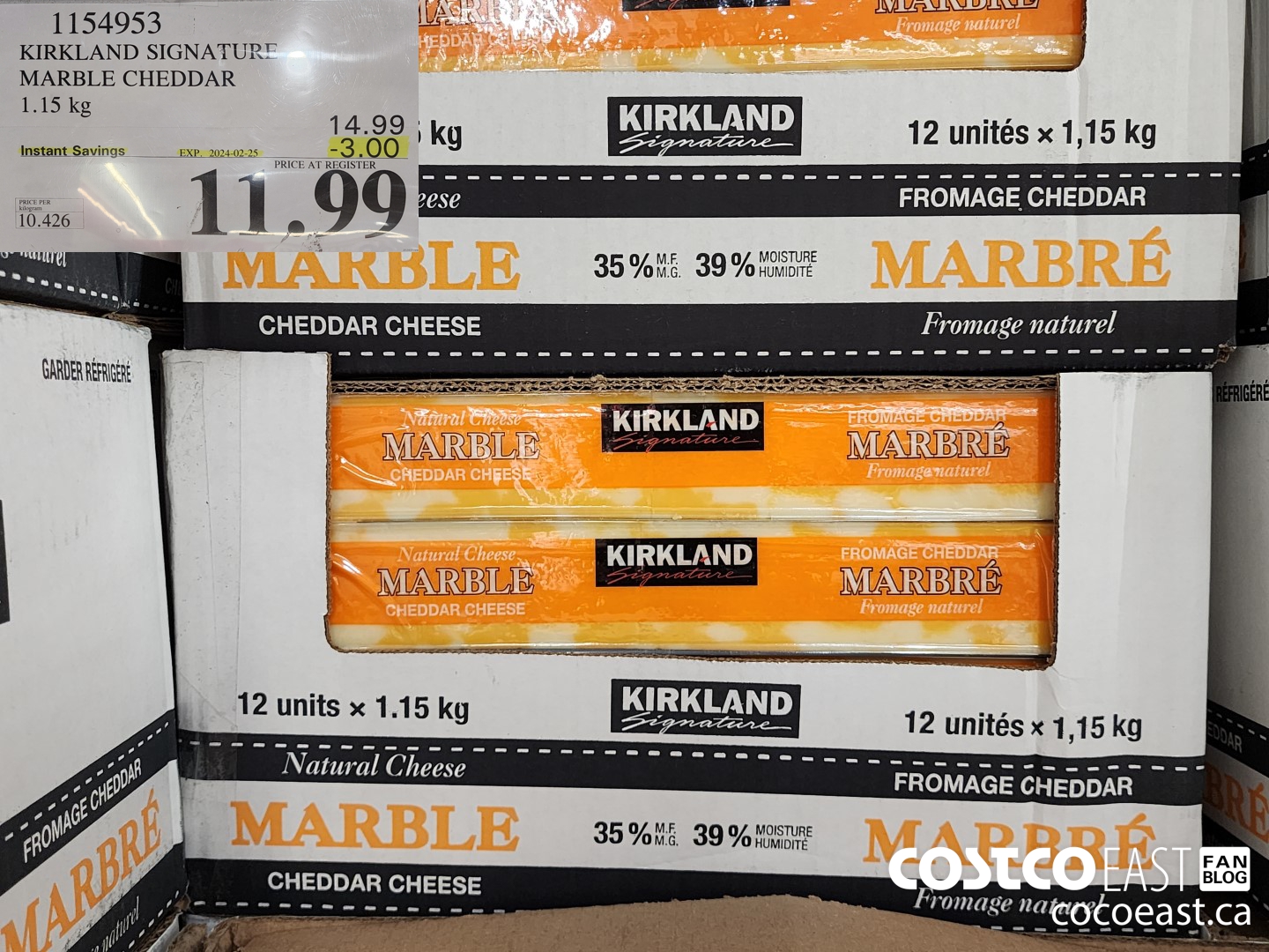 1154953 KIRKLAND SIGNATURE MARBLE CHEDDAR 1.15 KG ($3.00 INSTANT SAVINGS EXPIRES ON 2024-02-25) $11.99
