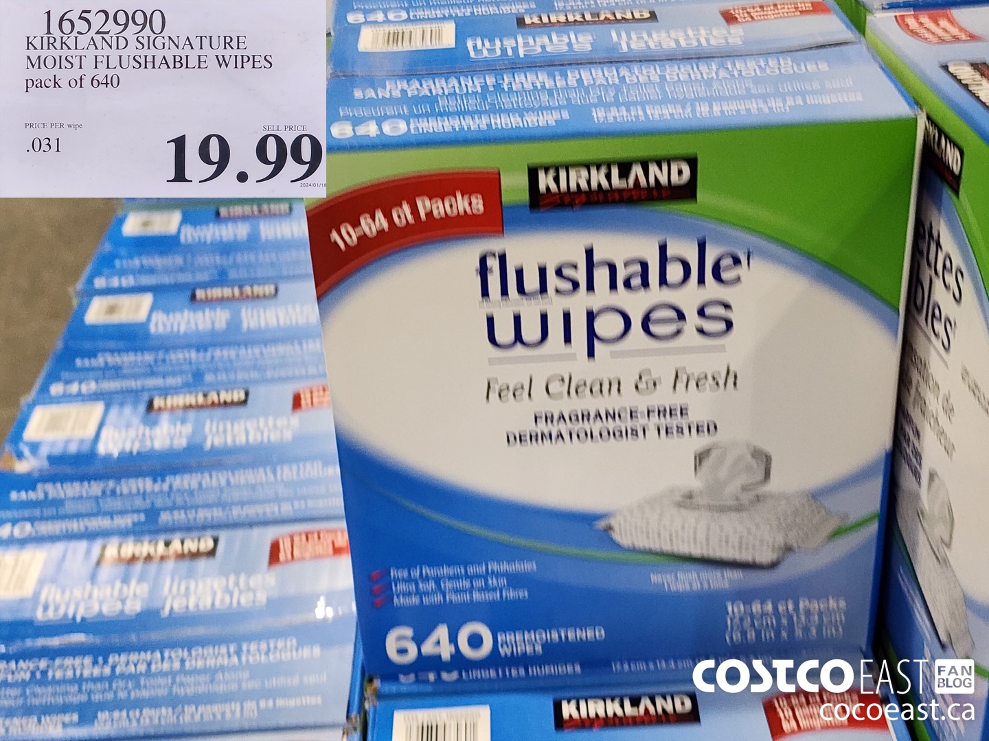 1652990 KIRKLAND SIGNATURE MOIST FLUSHABLE WIPES pack of 640 $19.99