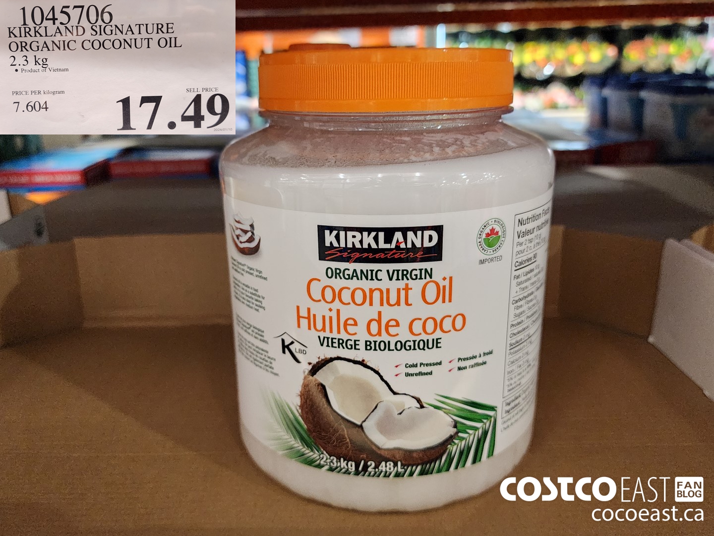 1045706 KIRKLAND SIGNATURE ORGANIC COCONUT OIL 2.3 KG $17.49