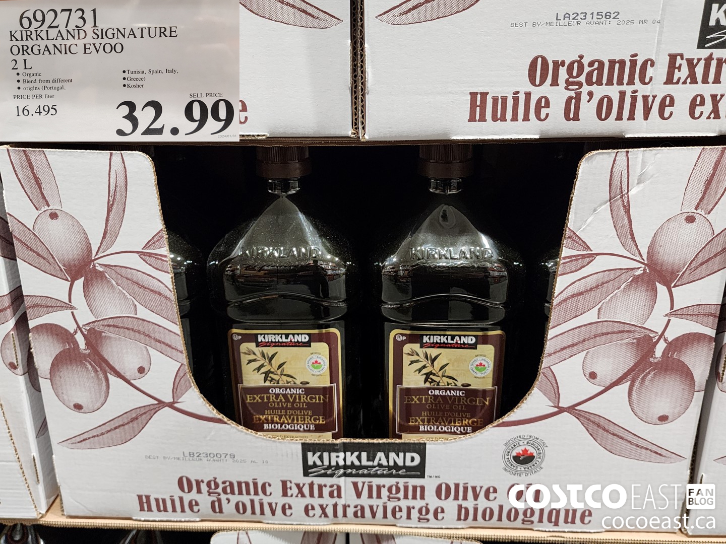 692731 KIRKLAND SIGNATURE ORGANIC EVOO 2 L $32.99