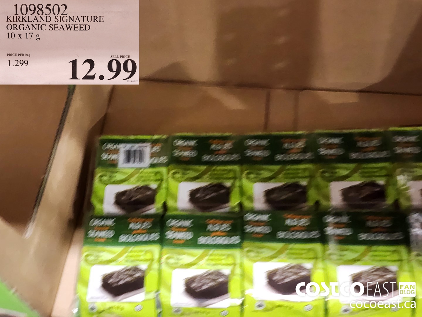 1098502 KIRKLAND SIGNATURE ORGANIC SEAWEED 10 X 17 G $12.99