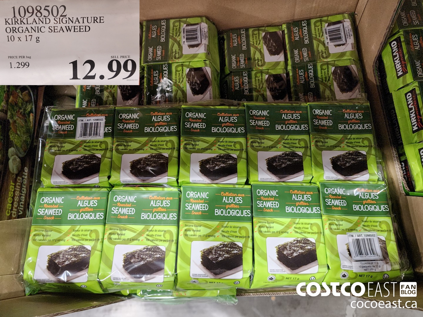 1098502 KIRKLAND SIGNATURE ORGANIC SEAWEED 10 X 17 G $12.99