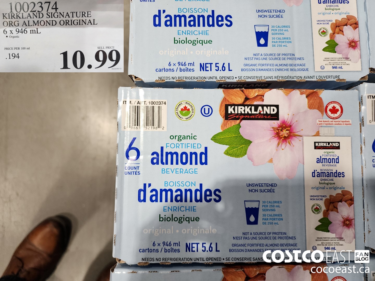 1002374 KIRKLAND SIGNATURE ORG ALMOND ORIGINAL 6 x 946 mL $10.99