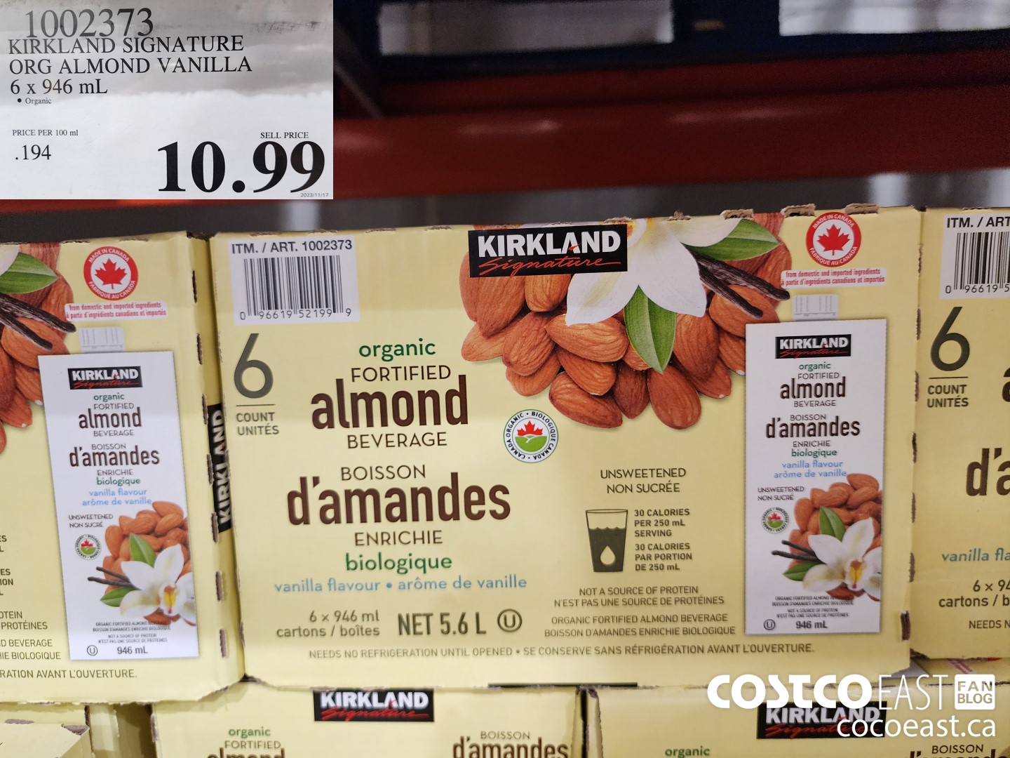 1002373 KIRKLAND SIGNATURE ORG ALMOND VANILLA 6 x 946 mL $10.99