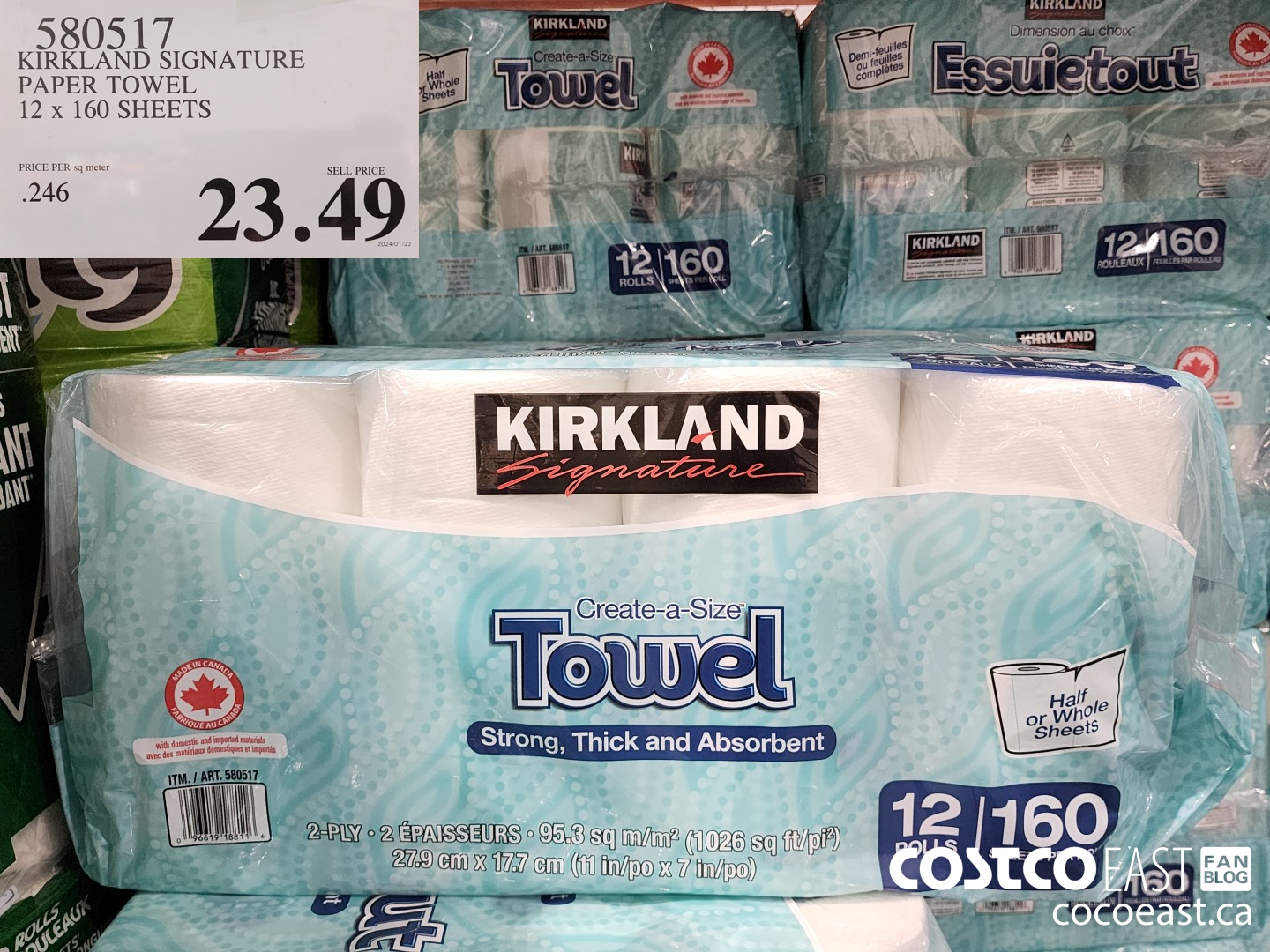 580517 KIRKLAND SIGNATURE PAPER TOWEL12 X 160 SHEETS $23.49