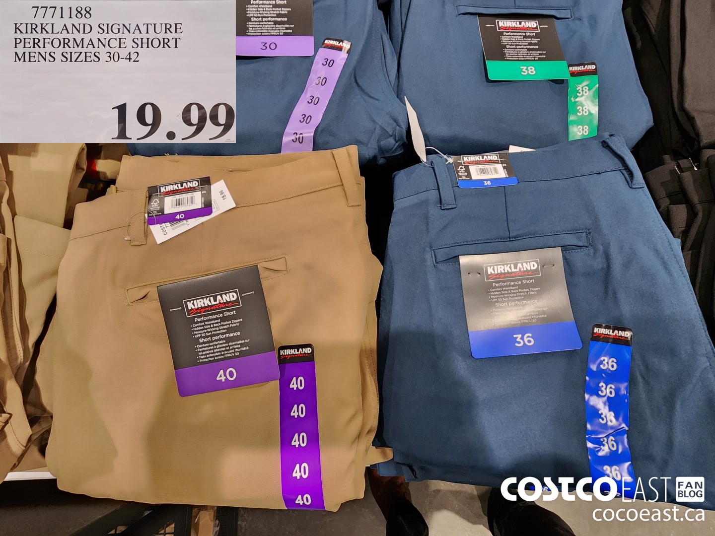 7771188 KIRKLAND SIGNATURE PERFORMANCE SHORT MENS SIZES 30-42 $19.99