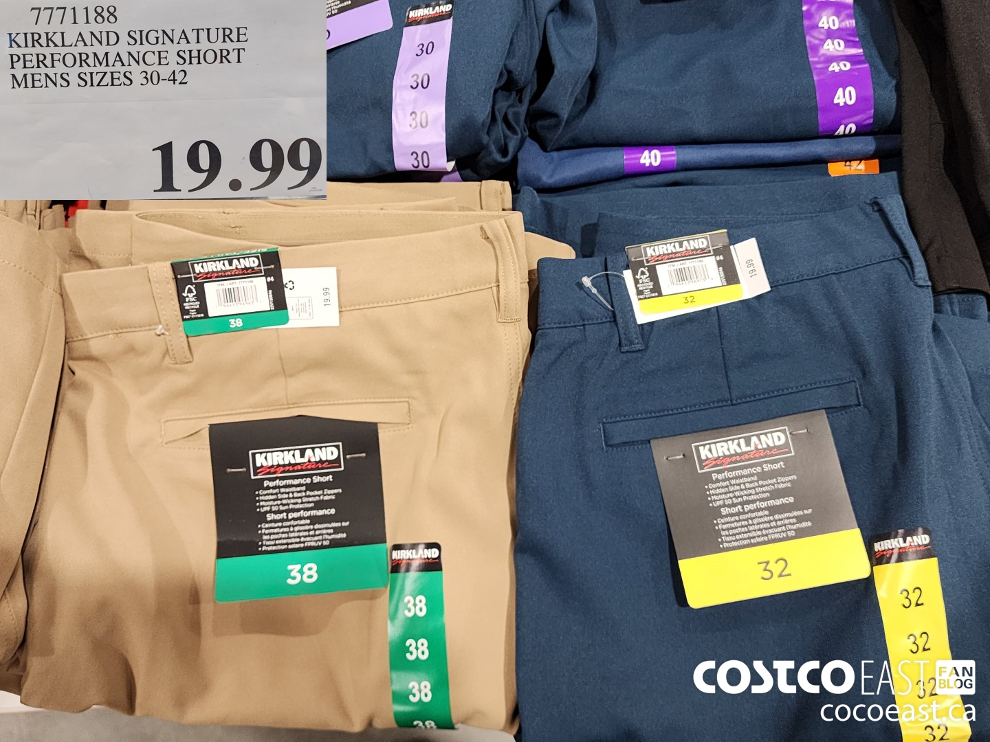 7771188 KIRKLAND SIGNATURE PERFORMANCE SHORT MENS SIZES 30-42 $19.99