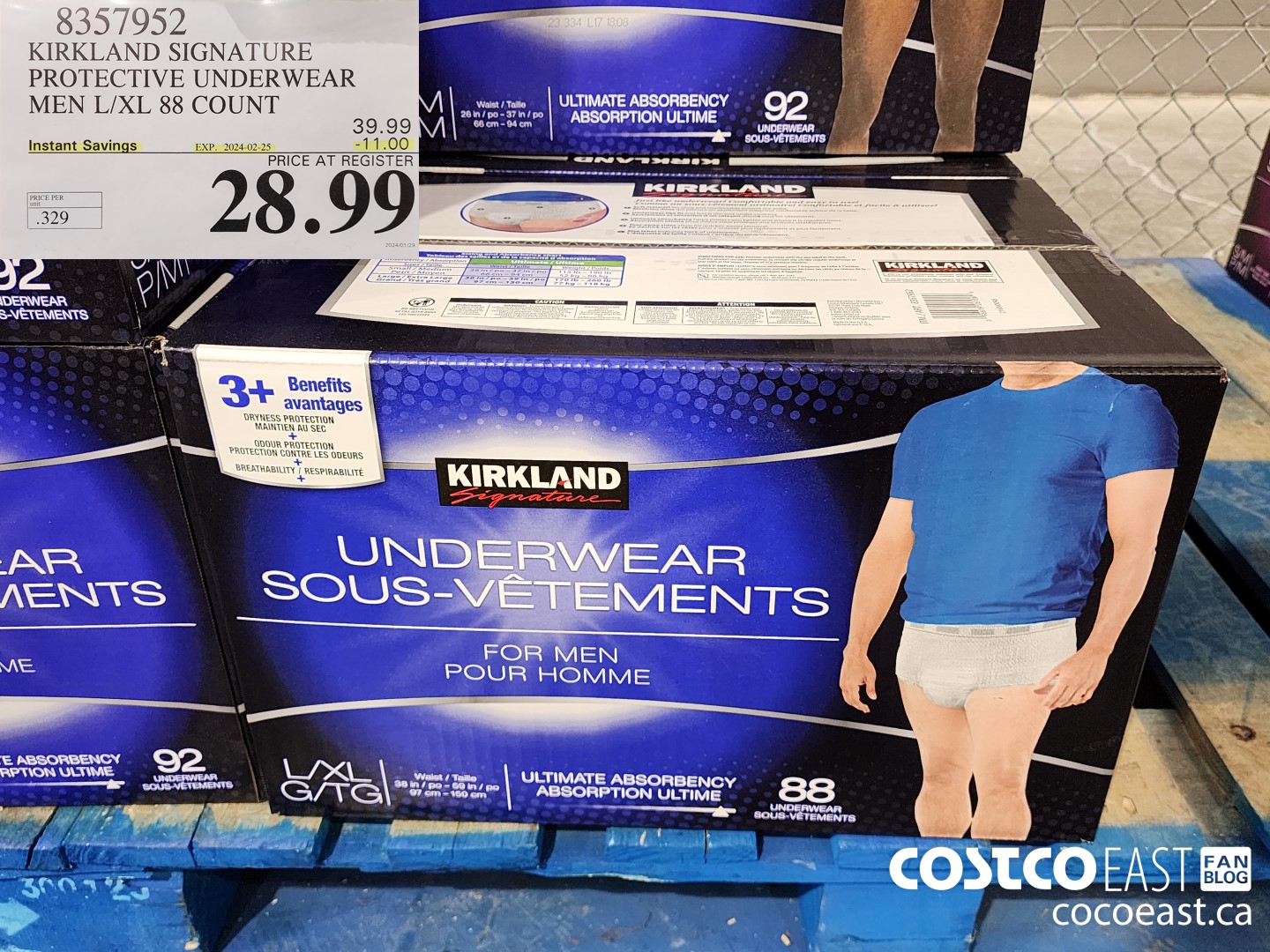 8357952 KIRKLAND SIGNATURE PROTECTIVE UNDERWEAR MEN L/XL 88 COUNT ($11.00 INSTANT SAVINGS EXPIRES ON 2024-02-25) $28.99