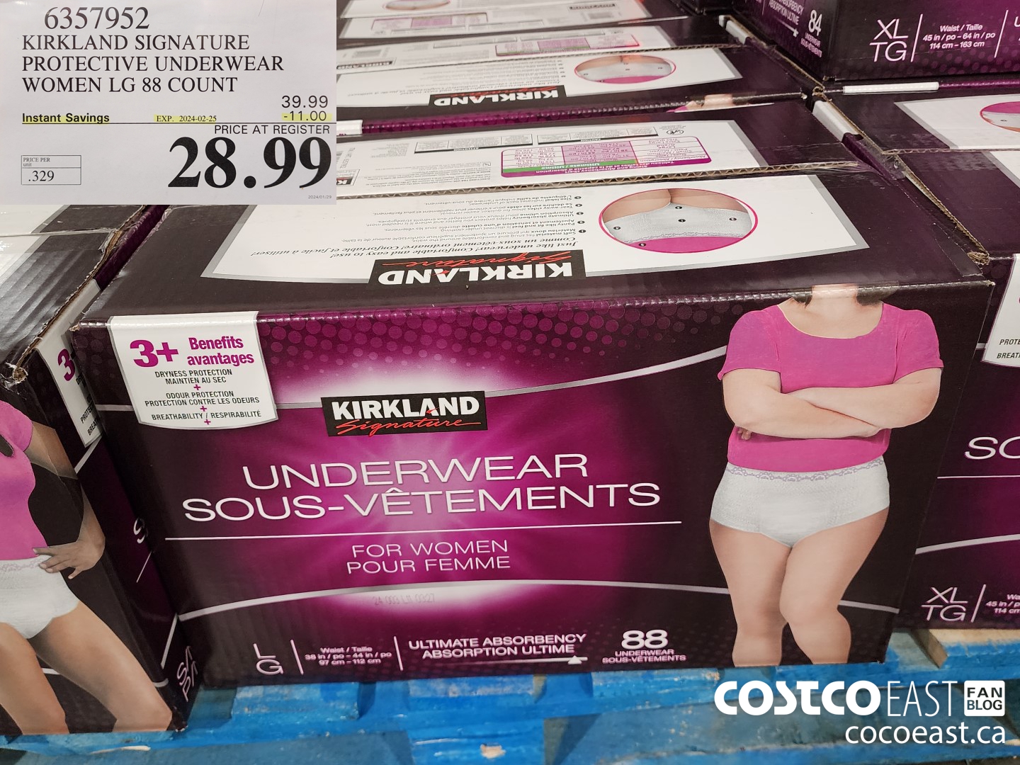 6357952 KIRKLAND SIGNATURE PROTECTIVE UNDERWEAR WOMEN LG 88 COUNT ($11.00 INSTANT SAVINGS EXPIRES ON 2024-02-25) $28.99