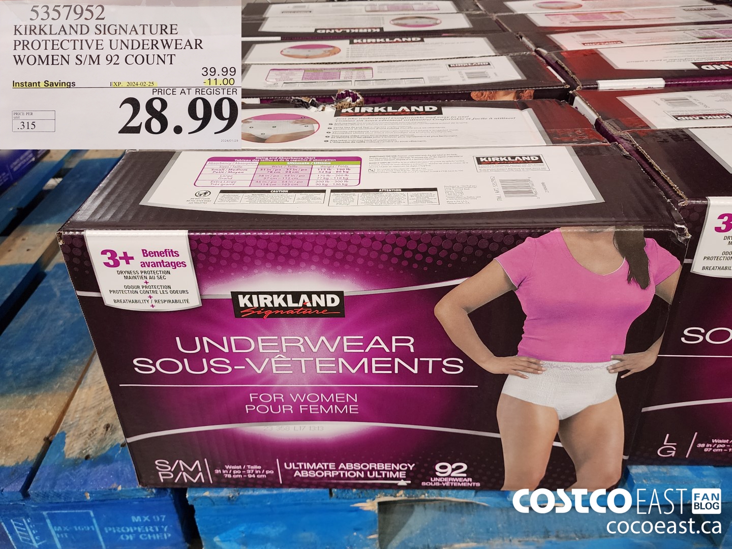 5357952 KIRKLAND SIGNATURE PROTECTIVE UNDERWEAR WOMEN S/M 92 COUNT ($11.00 INSTANT SAVINGS EXPIRES ON 2024-02-25) $28.99
