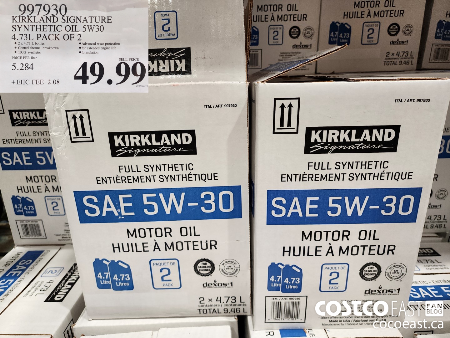 997930 KIRKLAND SIGNATURE SYNTHETIC OIL 5W-30 4.73L PACK OF 2 $49.99