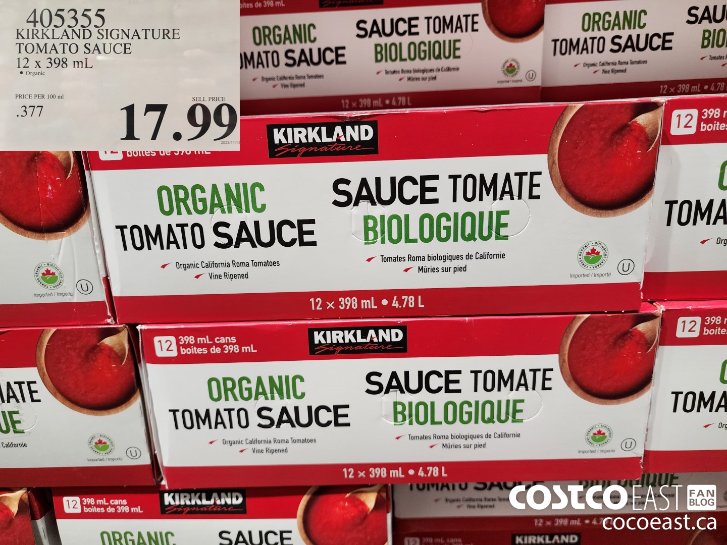 405355 KIRKLAND SIGNATURE TOMATO SAUCE 12 x 395 mL $17.99