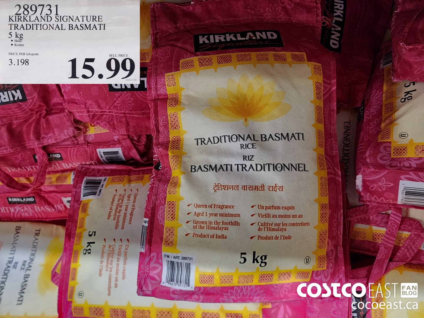 289731 KIRKLAND SIGNATURE TRADITIONAL BASMATI 5 kg $15.99