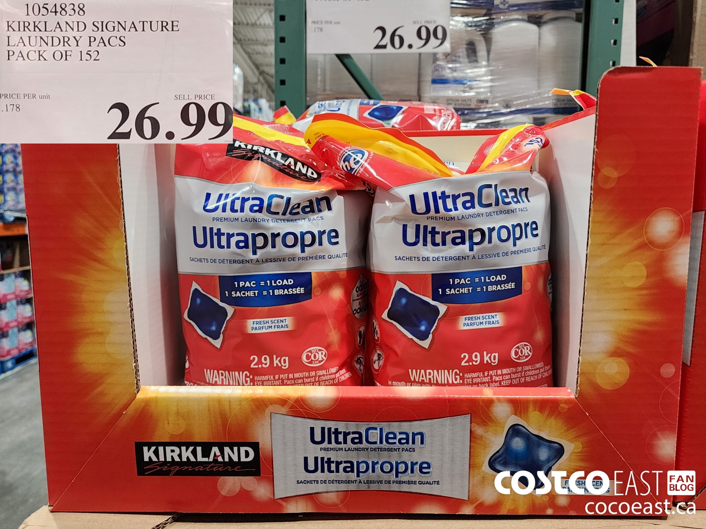 1054838 KIRKLAND SIGNATURE ULTRA CLEAN LAUNDRY PACS PACK OF 152 $26.99