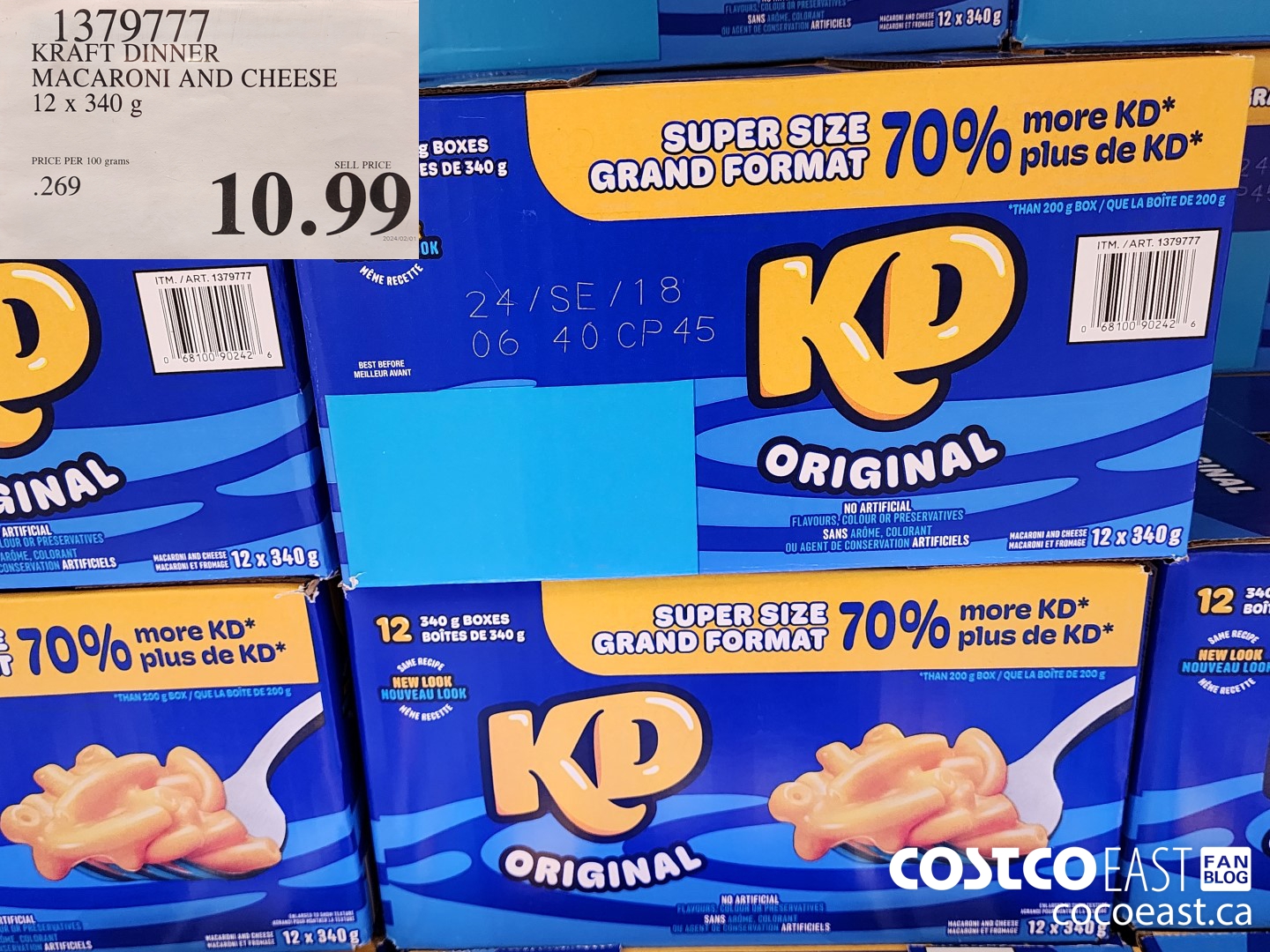 1379777 KRAFT DINNER MACARONI AND CHEESE 12 x 340 g $10.99