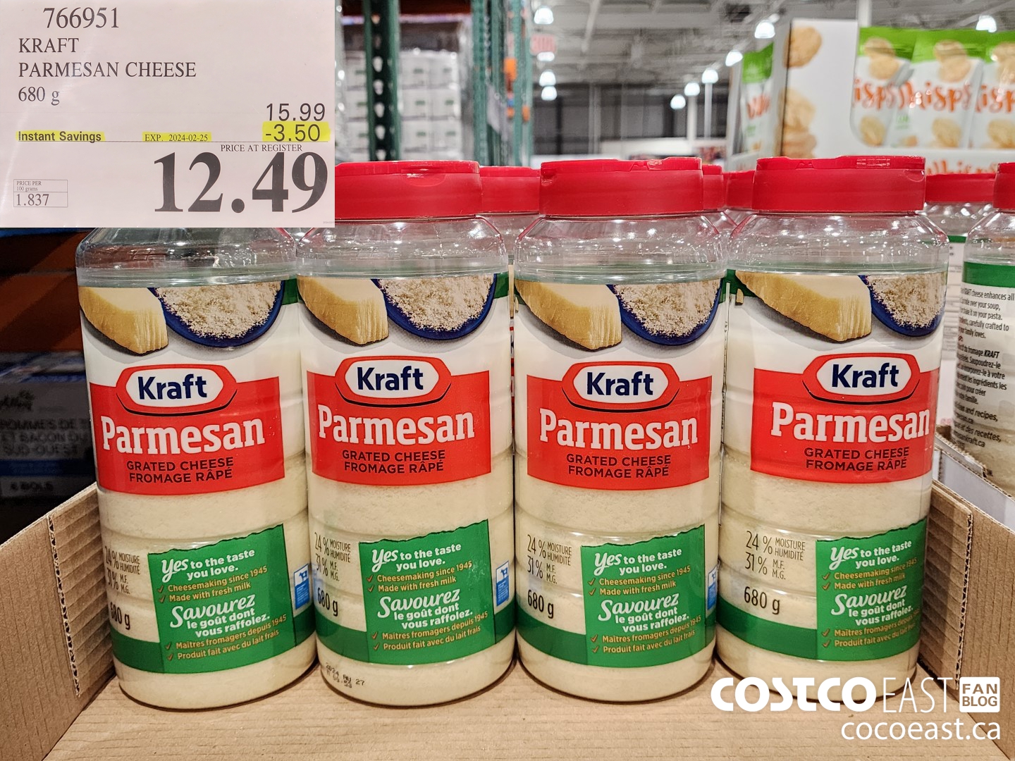 766951 KRAFT PARMESAN CHEESE 680 G ($3.50 INSTANT SAVINGS EXPIRES ON 2024-02-25) $12.49